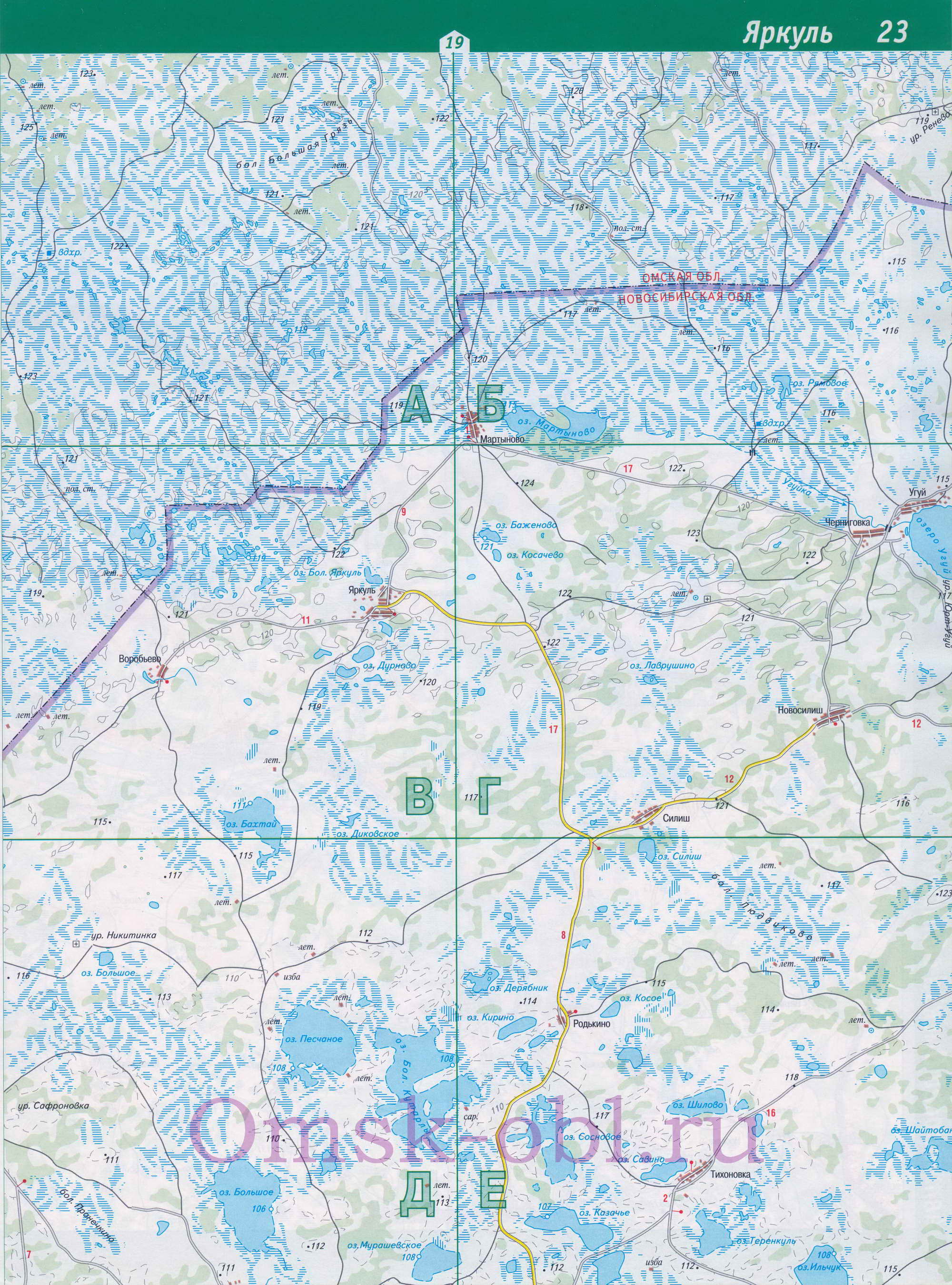 Карта Муромцевского района. Автомобильная карта Омской области - Муромцевский район, B1 - 