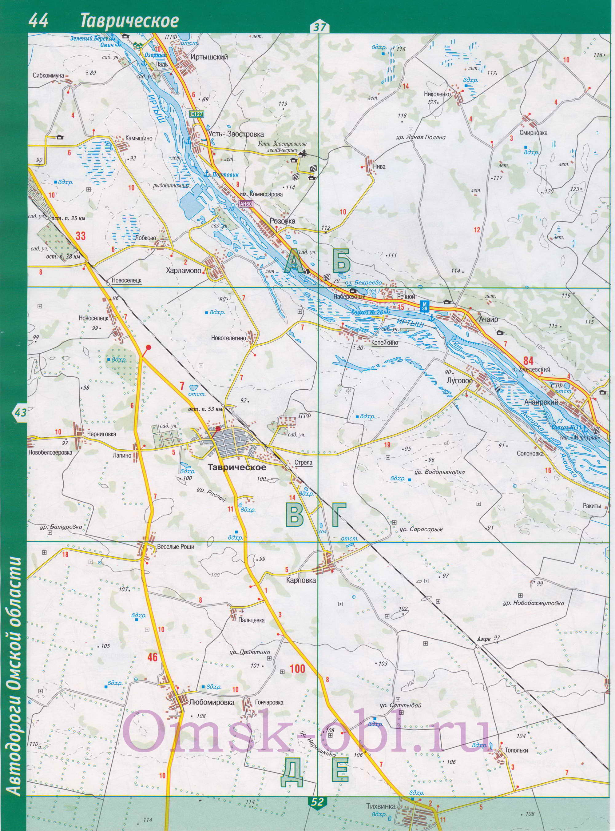 Карта Таврического района. Подробная карта Омской области - Таврический район, B0 - 