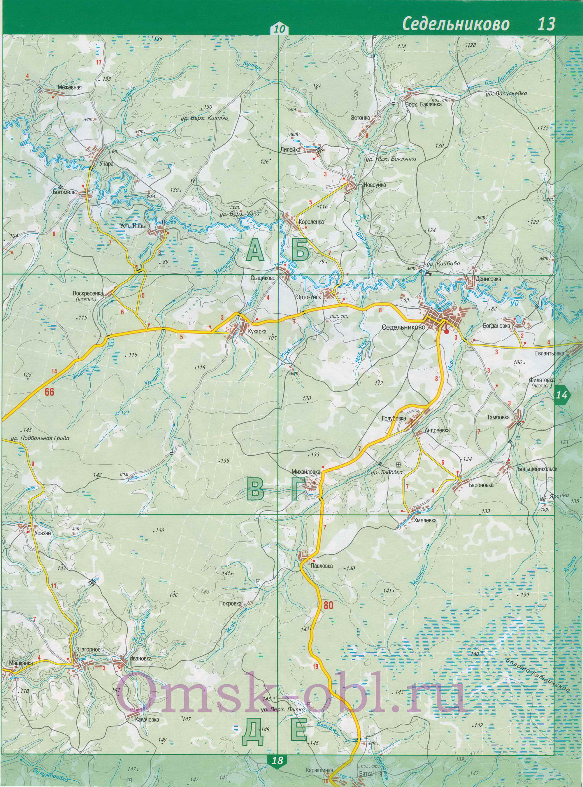 Карта Седельниковского района, Омская область. Подробная карта Седельниковский р-он, A0 - 