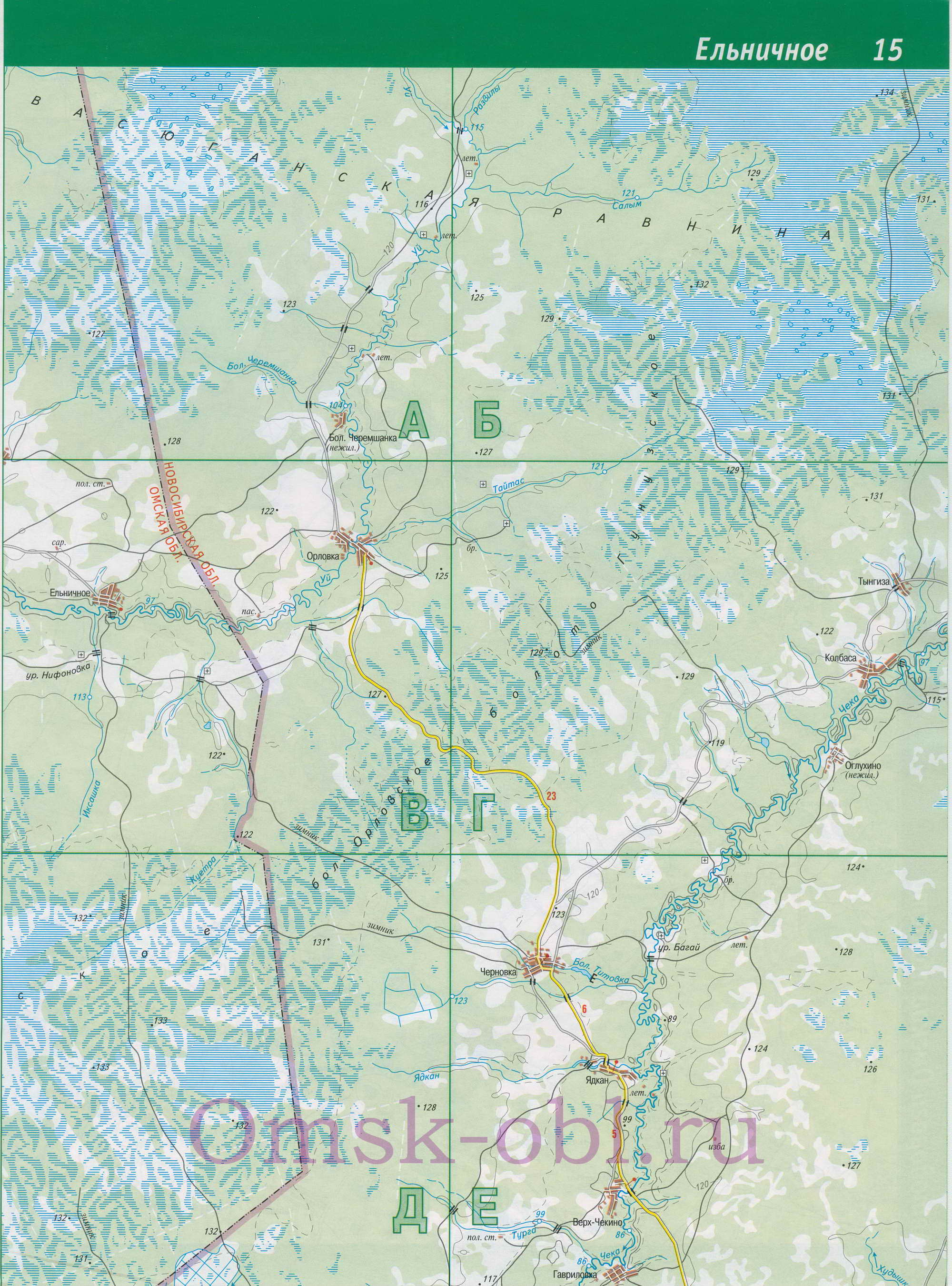 Карта Седельниковского района, Омская область. Подробная карта Седельниковский р-он, C0 - 