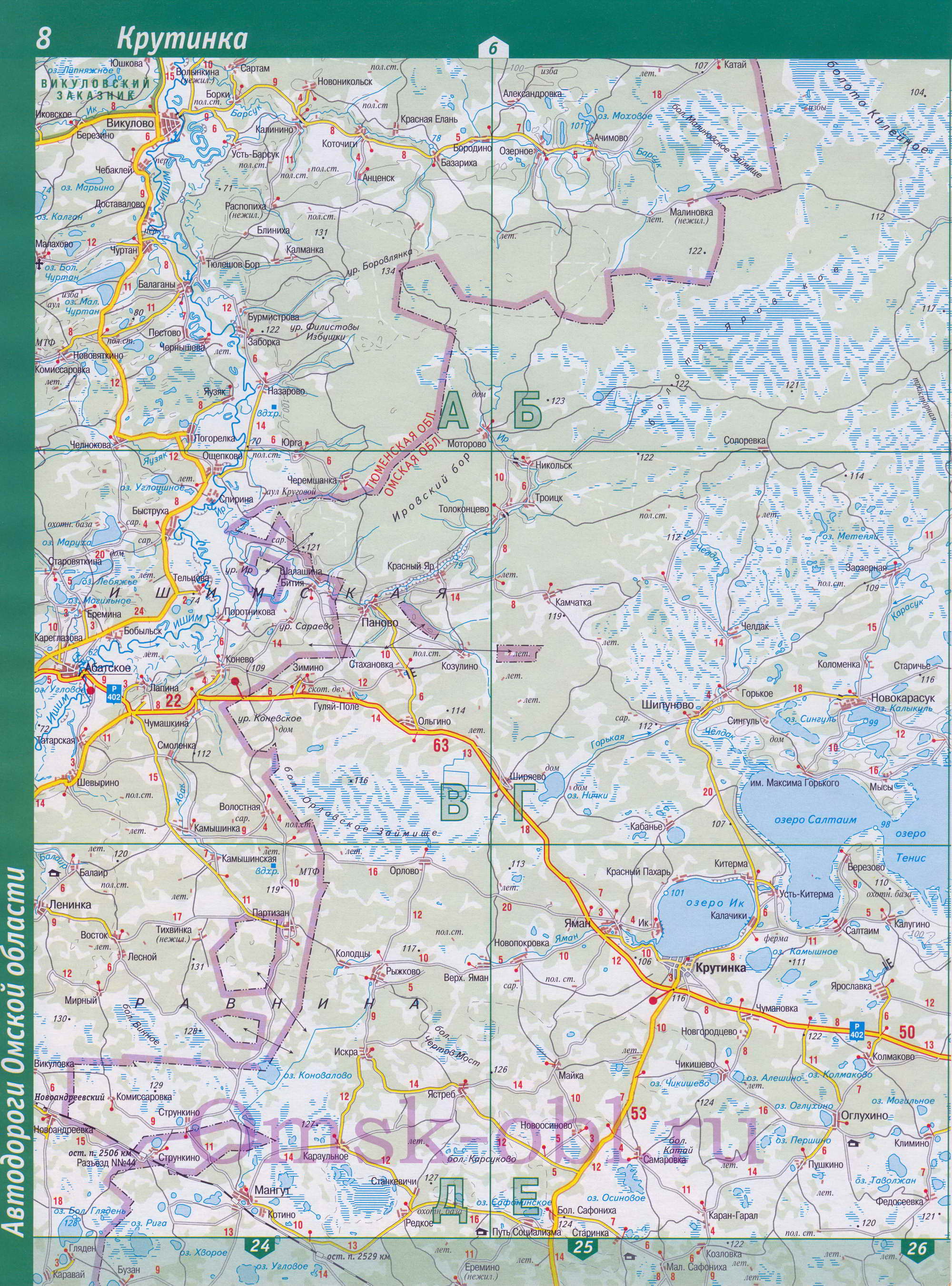 Карта Тюкалинского района. Подробная карта Омской  области - Тюкалинский район, A0 - 